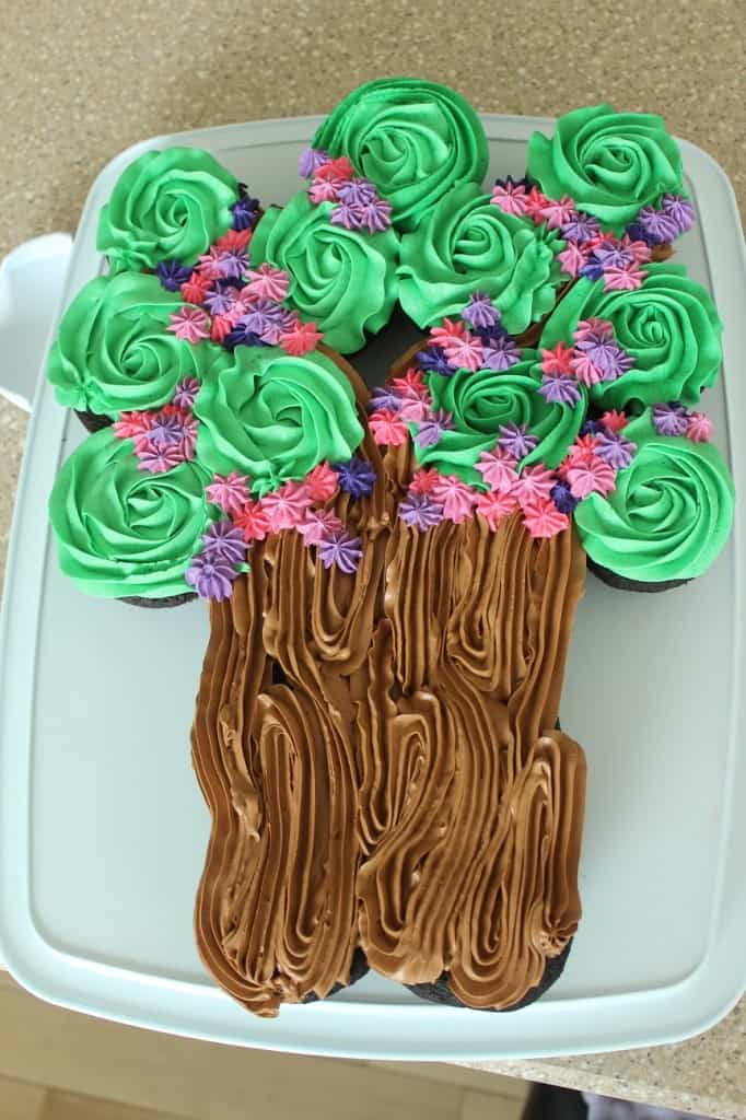 pink and purple flowers on tree made with frosting
