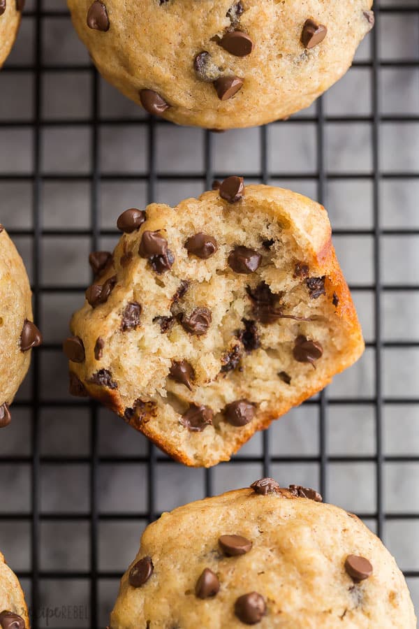 healthy banana muffins with chocolate chips close up