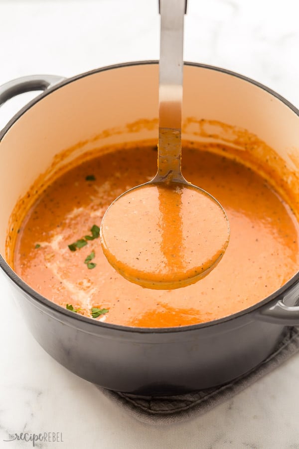 creamy tomato soup in dutch oven