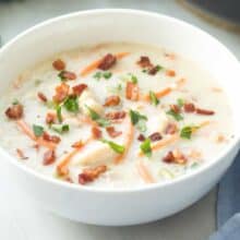 This thick, creamy, Chicken Bacon Rice Soup is so easy to make and comes together quickly in one pot!