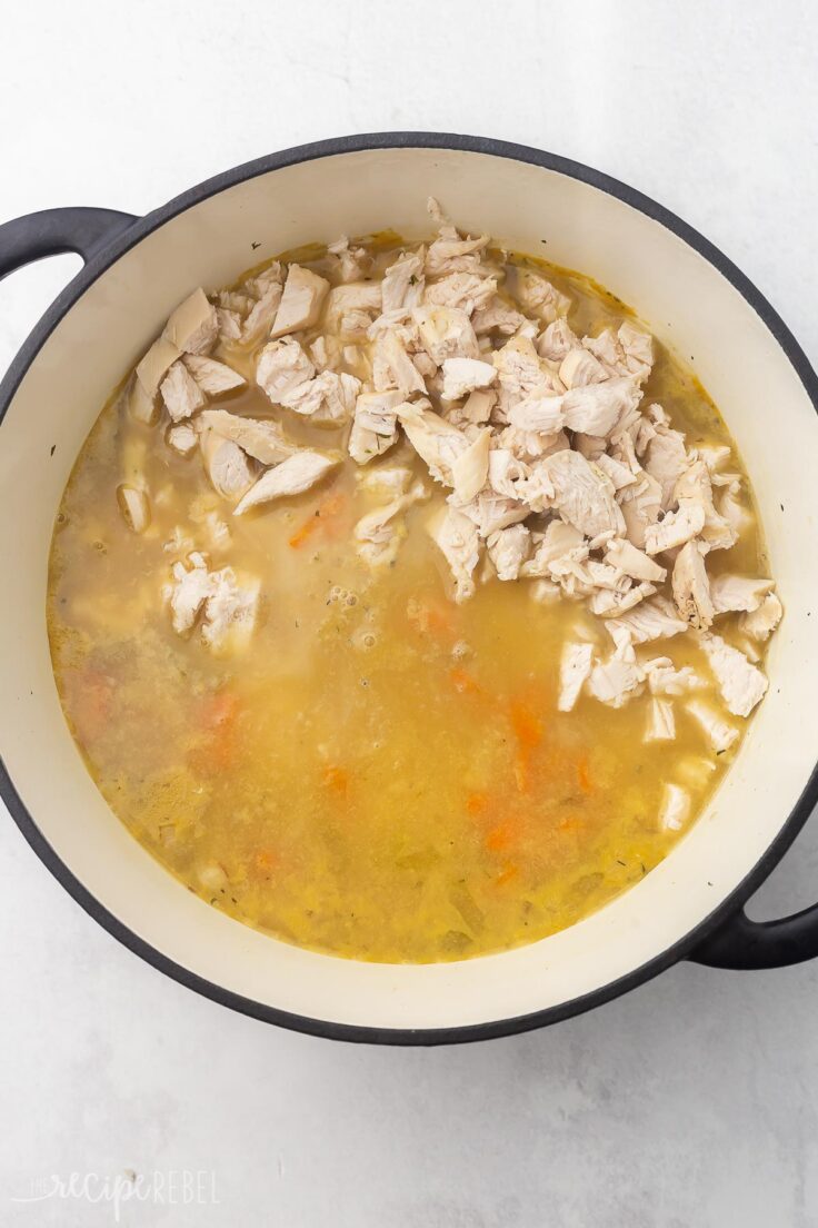 chicken added back into soup.