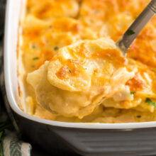 scoop of nacho cheese scalloped potatoes