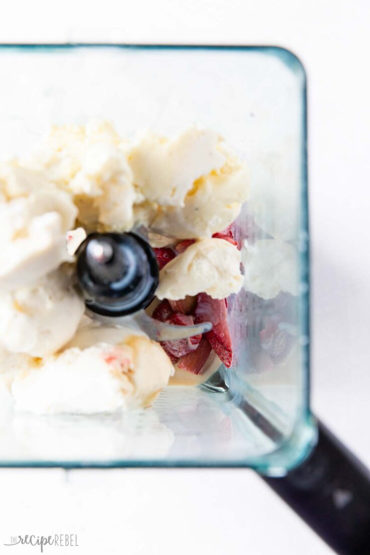fruit vanilla ice cream and milkshake ingredients in blender
