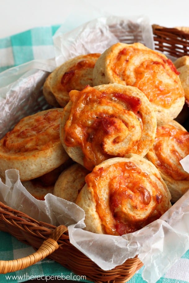 pizza buns close up in basket