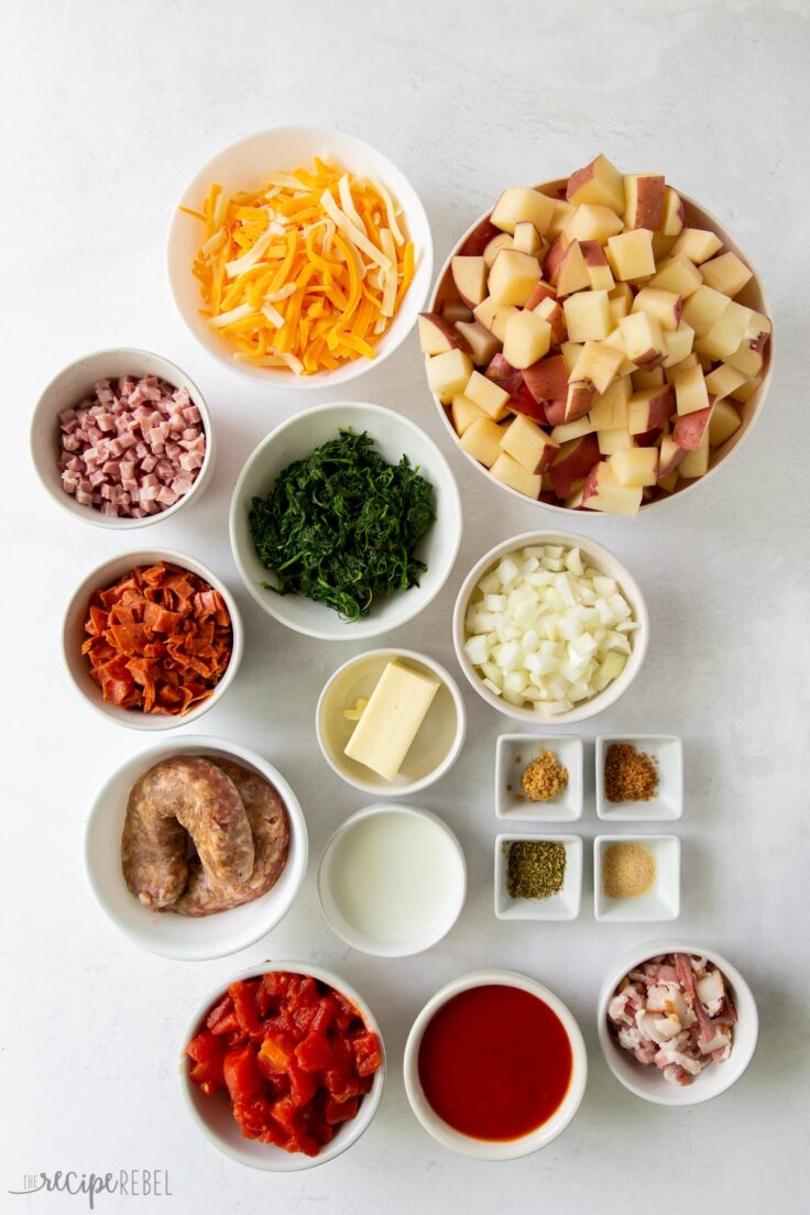 meat lovers shepherds pie ingredients laid out