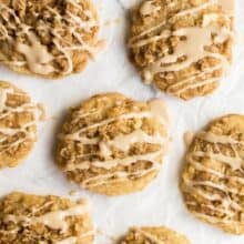 overhead close up image of glazed apple crisp cookies