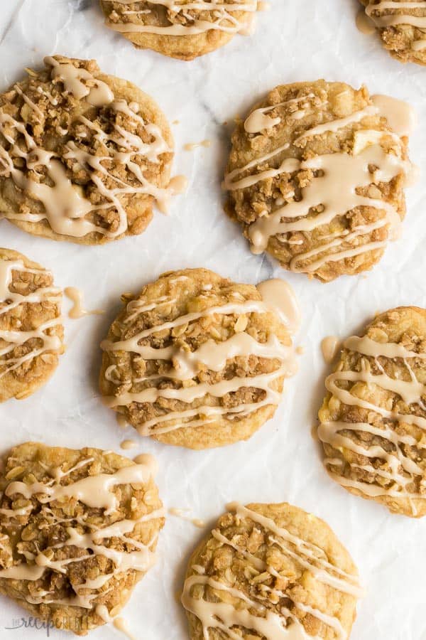 overhead close up image of glazed apple crisp cookies