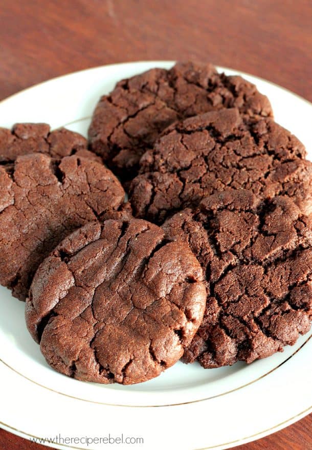 chocolate peanut butter cookies two ways on white plate
