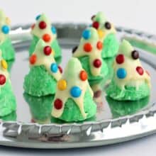 no bake christmas tree cookies on silver platter