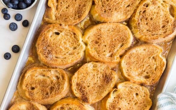 overnight caramel french toast on pan