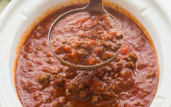 slow cooker spaghetti sauce in crockpot