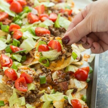 ground beef nachos on a sheet pan