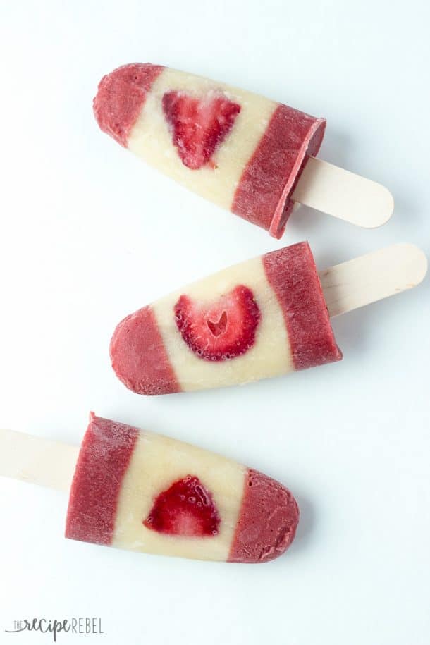 pudding pops with red white red pattern and strawberry slice in the middle for maple leaf