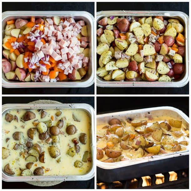 step by step images of grilled breakfast casserole