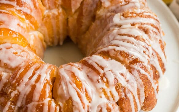 lemon monkey bread finished with glaze