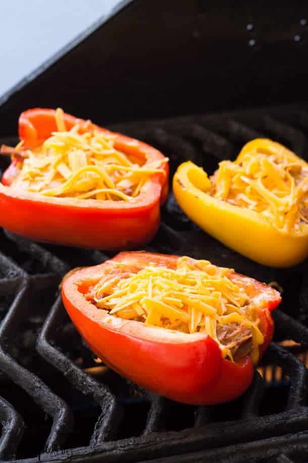 pulled pork stuffed peppers on the grill