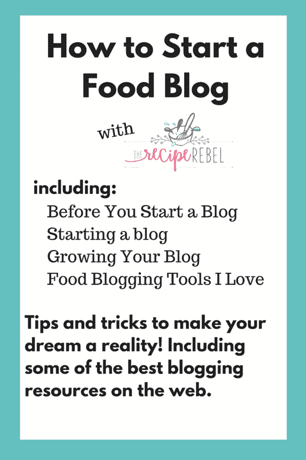 title image for how to start a food blog including the recipe rebel logo and key points