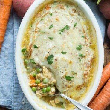 This is the recipe to use up all of your Thanksgiving or Christmas turkey dinner leftovers! A creamy base loaded with turkey and vegetables, topped with mashed potatoes -- the perfect comfort food!