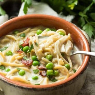 A hearty, creamy soup made with your Thanksgiving or Christmas leftovers!