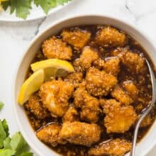 honey lemon chicken in bowl