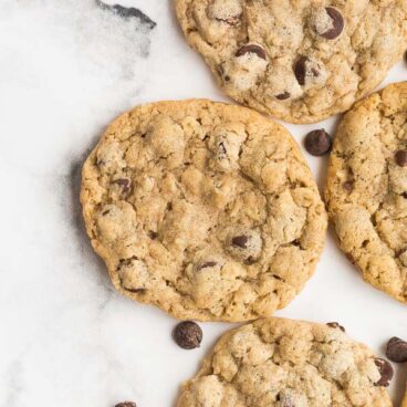 peanut butter oatmeal cookies overhead close up