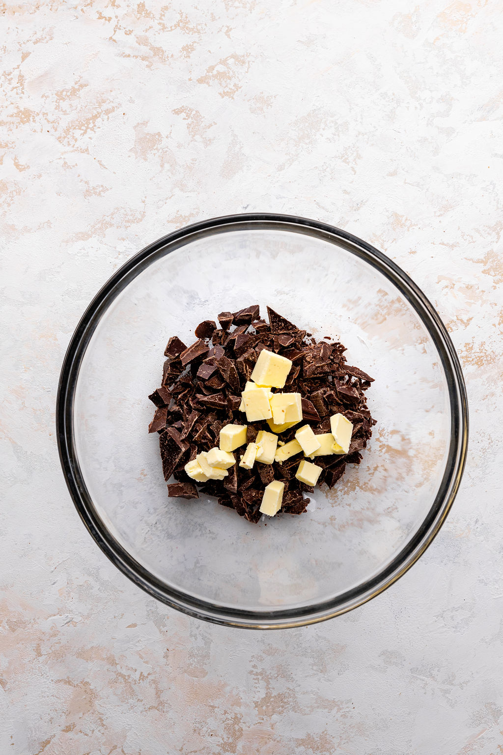 chocolate and butter in glass bowl.