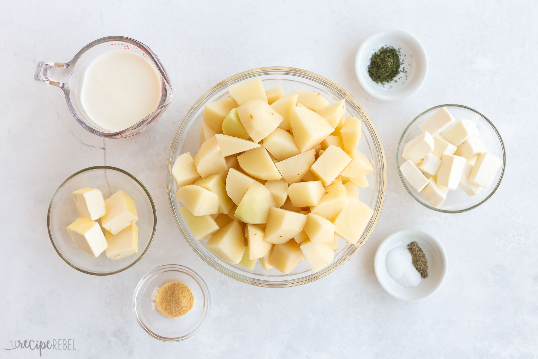 ingredients needed for cream cheese mashed potatoes.