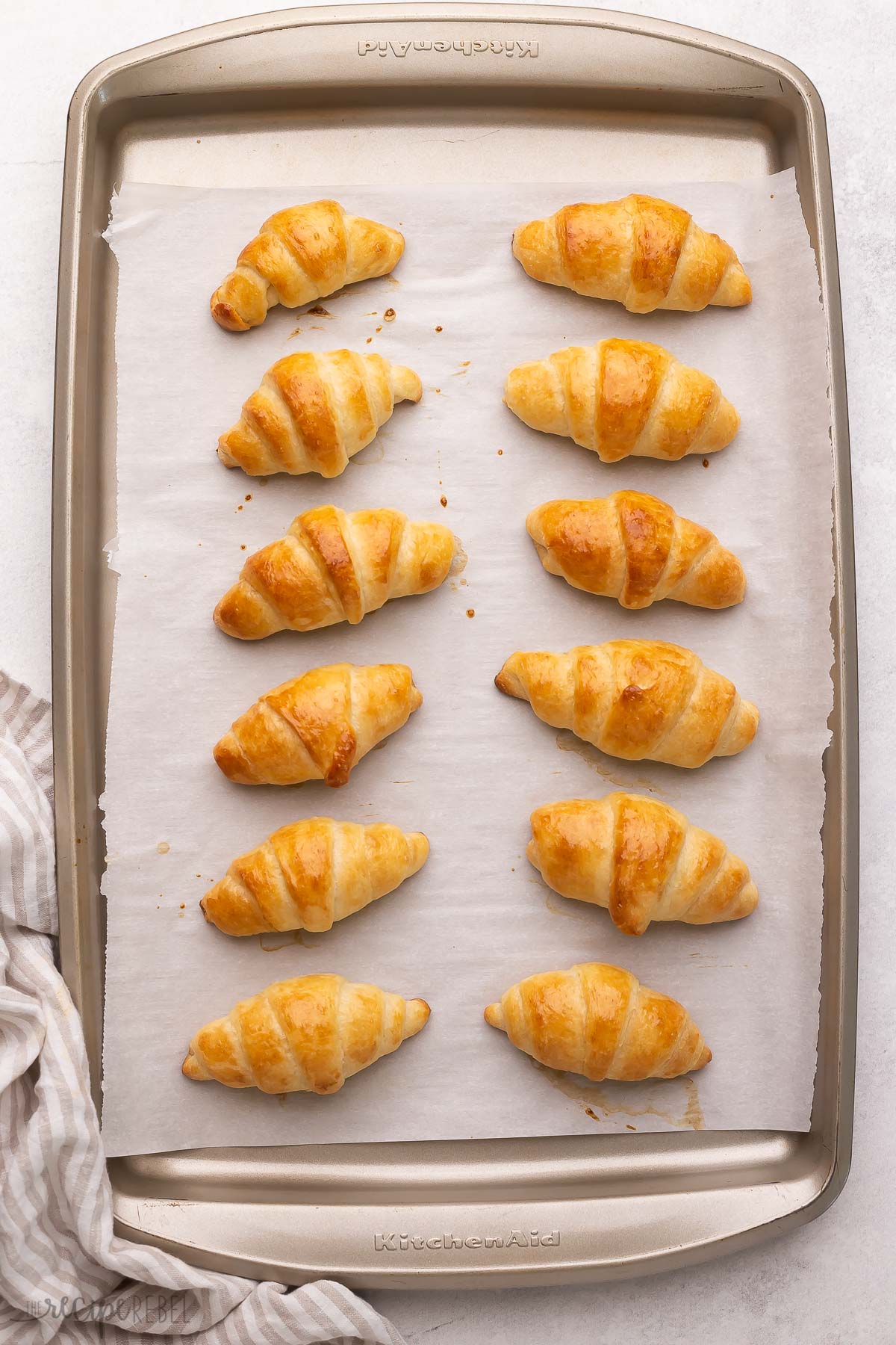 baked crescent rolls on pan out of the oven.