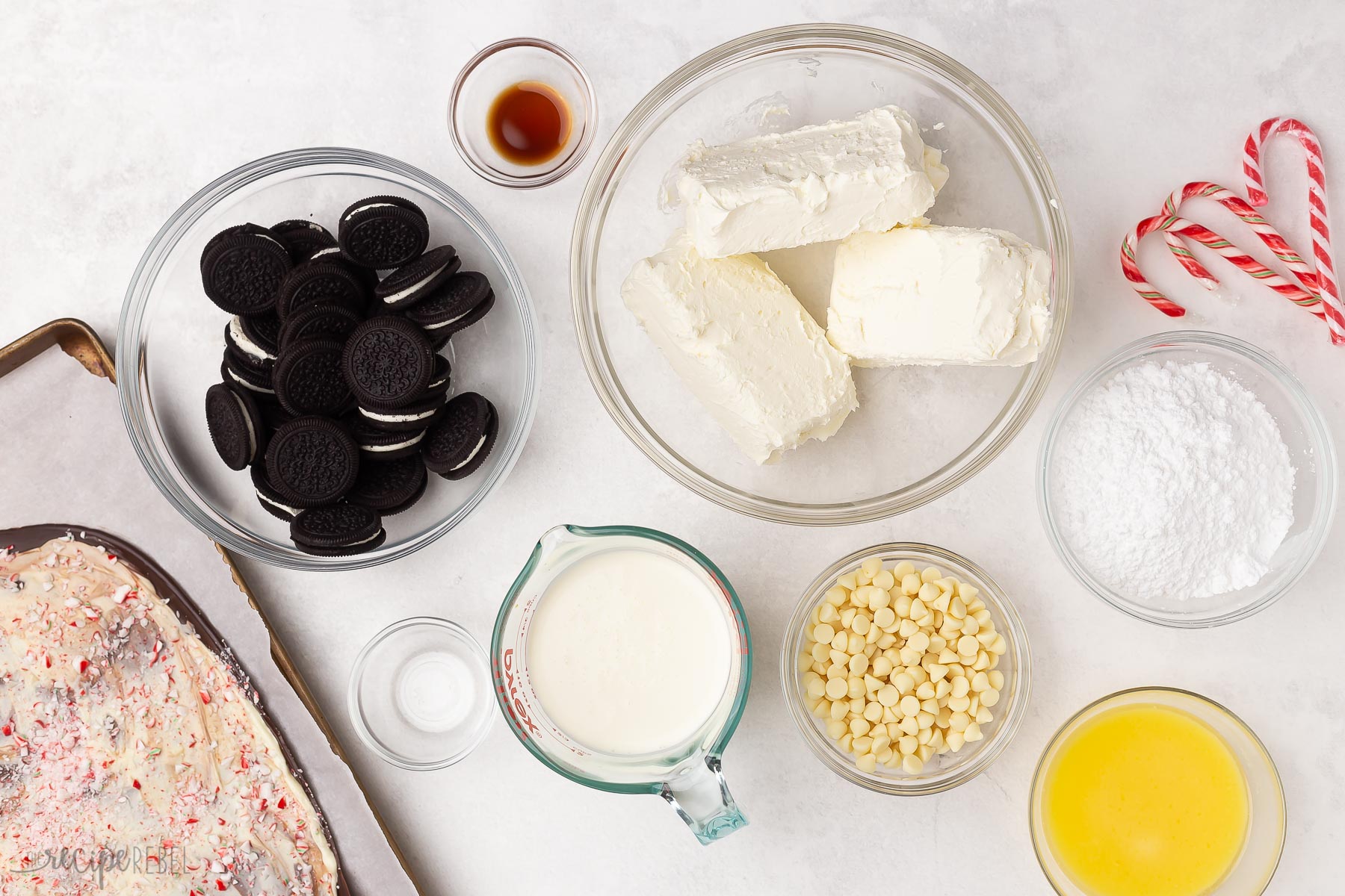 ingredients needed for no bake peppermint cheesecake.