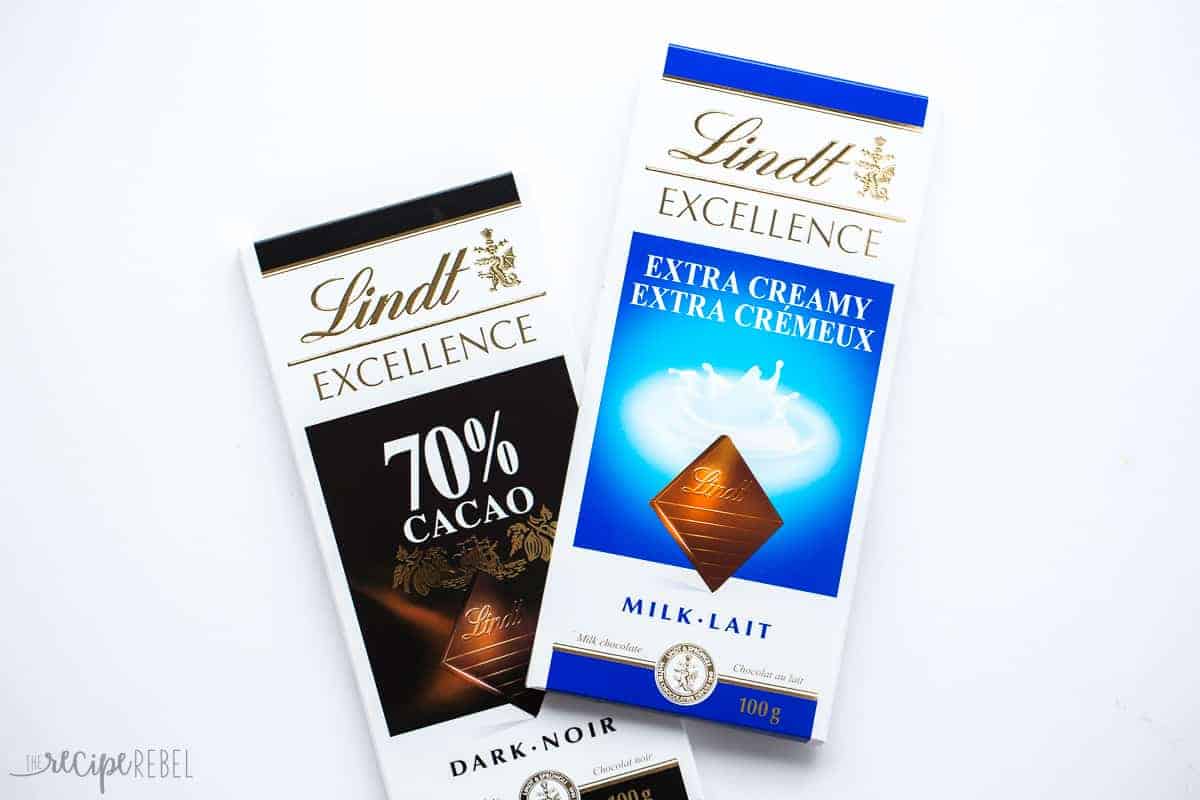 two lindt chocolate bars on white background