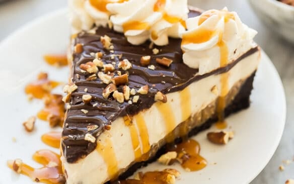 turtle cheesecake on plate