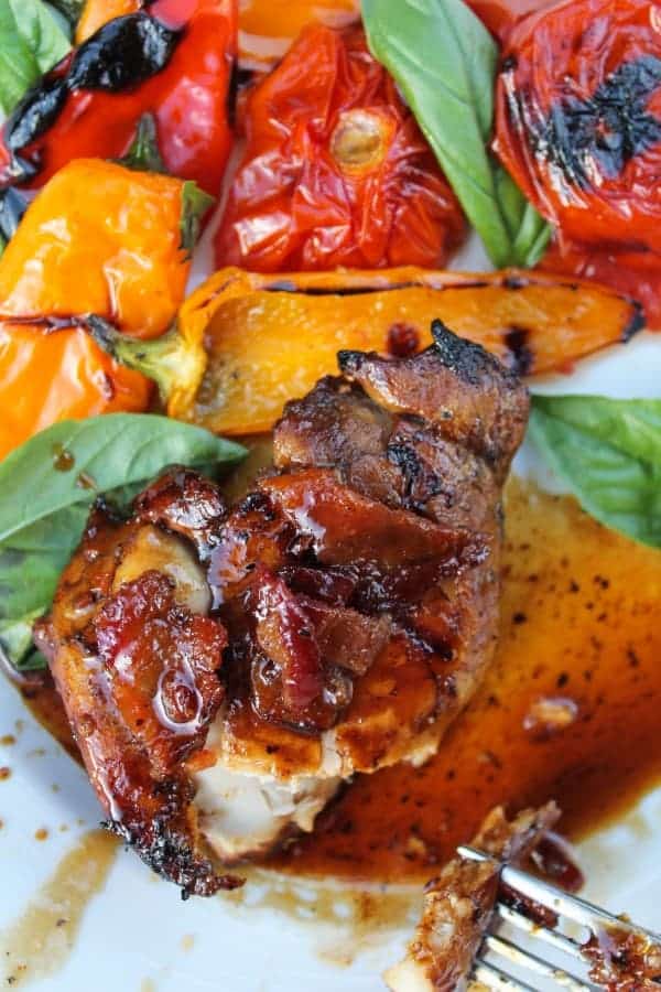 balsamic grilled chicken with grilled peppers and basil