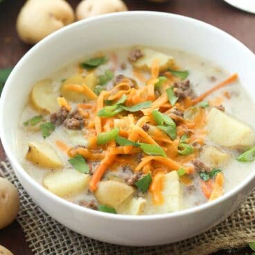 A lighter version of an old favorite! The slow cooker makes this Cheeseburger Soup so easy -- and you can prep everything the night before so there's no work to do in the morning.