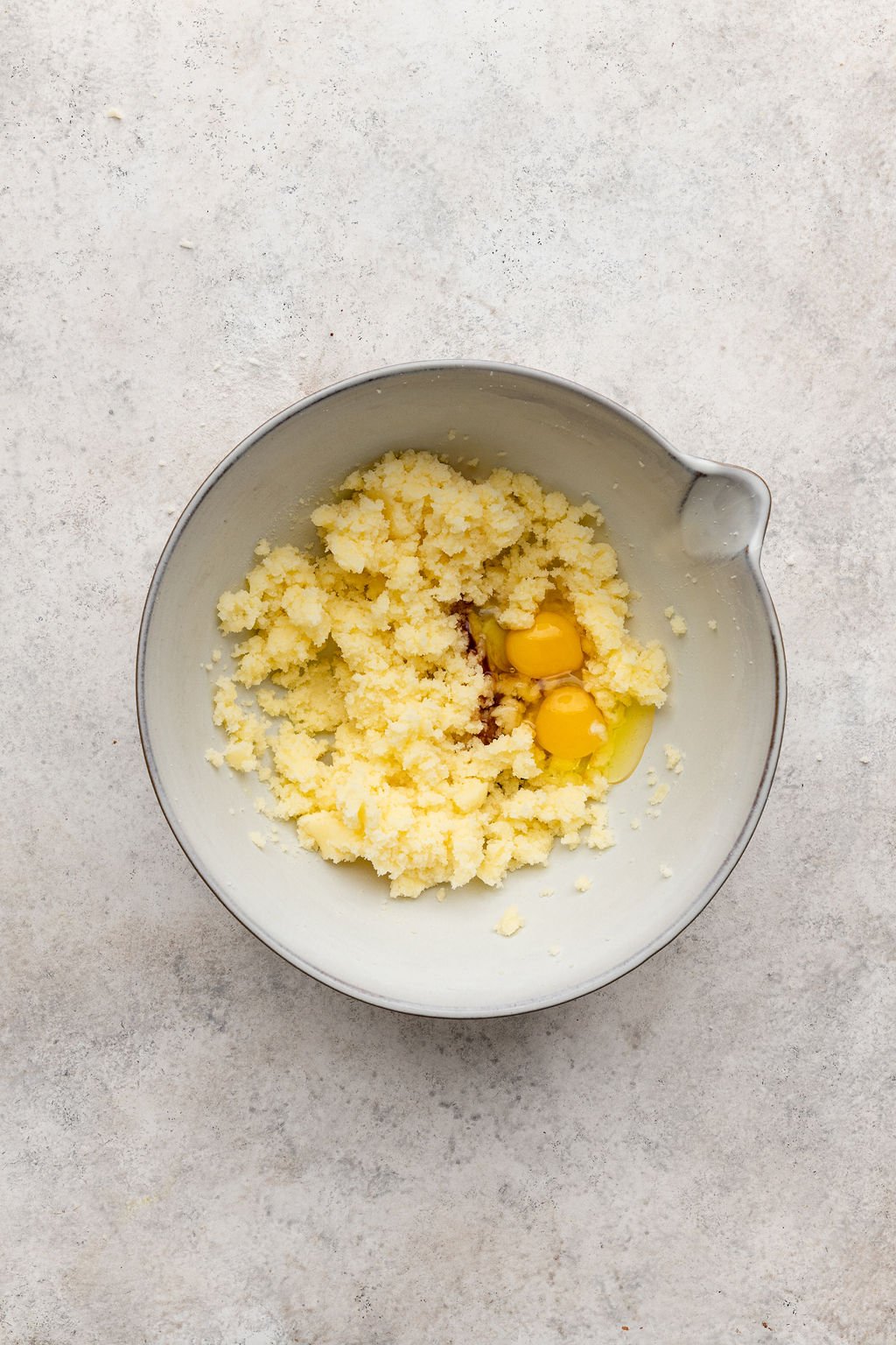 eggs added to mixing bowl.