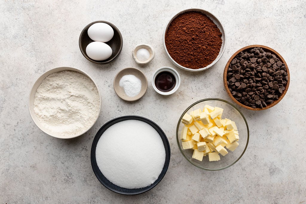 ingredients needed for mom's double chocolate cookies.