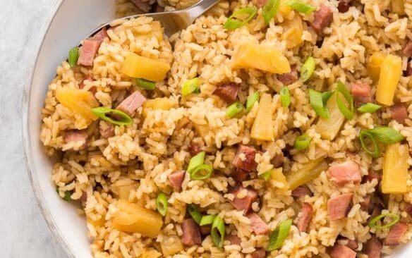 ham and pineapple rice overhead