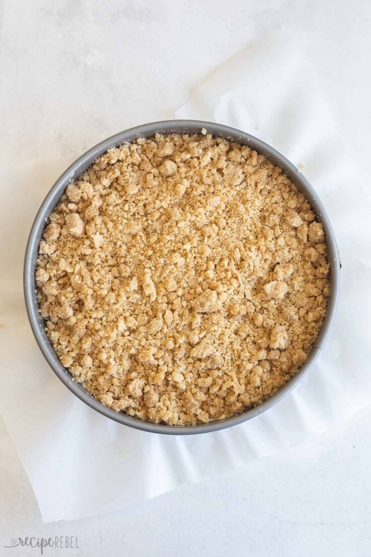 coffee cake ready for the oven with streusel on top