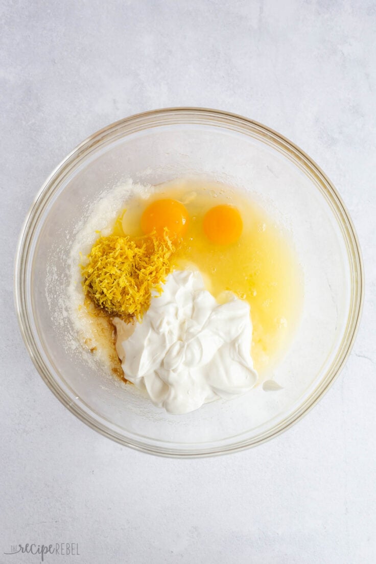 wet ingredients being mixed together for coffee cake