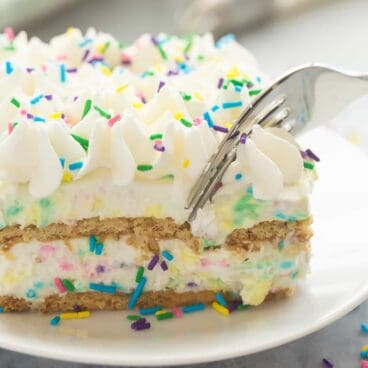An easy, no bake icebox cake loaded with funfetti flavor! Only 10 MINUTES prep time and full of homemade cake batter flavor.