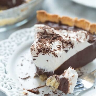 This Homemade Dark Chocolate Pudding Pie is the dessert for chocolate lovers! It is rich, smooth, creamy and made from scratch -- perfect for your holiday dessert table!