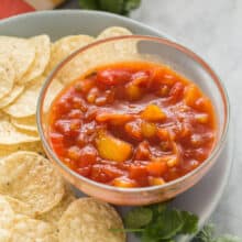 mango salsa in glass bowl