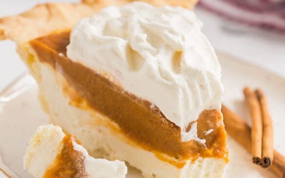 cream cheese pumpkin pie white plate