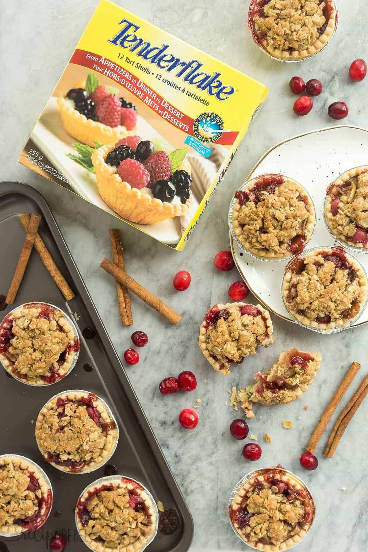 overhead image of cranberry apple pies with tenderflake tart shells box