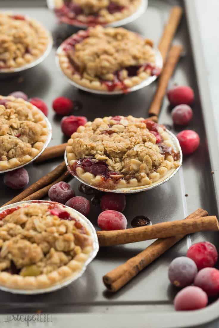 mini cider spiced cranberry apple pies with streusel in tart shells