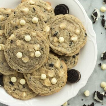 These Cookies 'n' Cream Cookies are loaded with chopped Oreos and white chocolate chips -- just like the chocolate bars! They are perfectly soft and chewy!