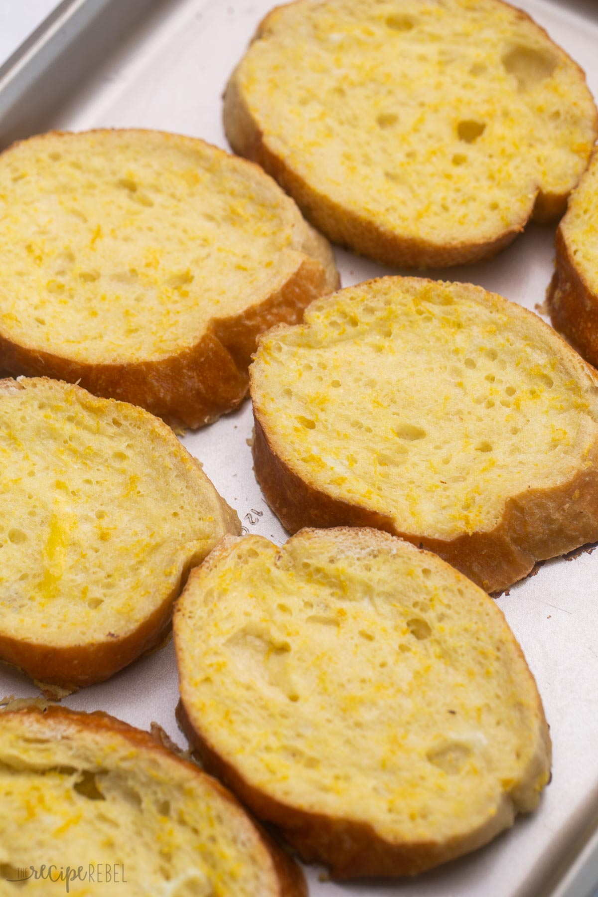 baked lemon french toast on a sheet pan.