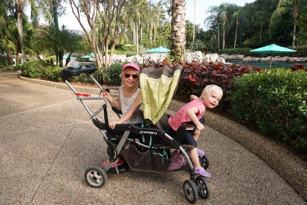 double stroller with two girls at seaworld