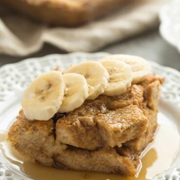 This Overnight Peanut Butter French Toast Casserole is an easy, make ahead breakfast that's perfect for the Thanksgiving or Christmas brunch! It's a new twist on a favorite that everyone will love!