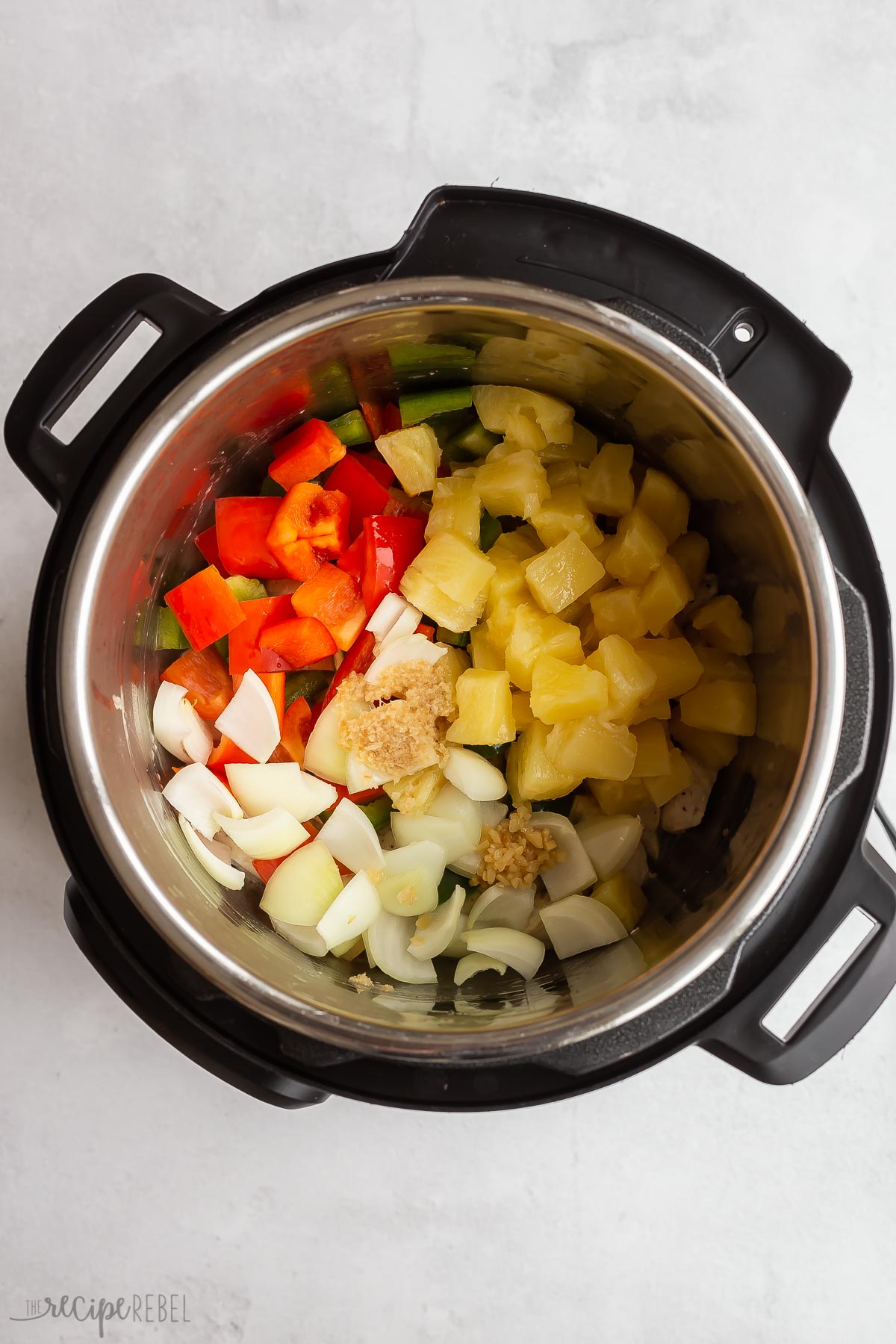 vegetables added to chicken in instant pot.