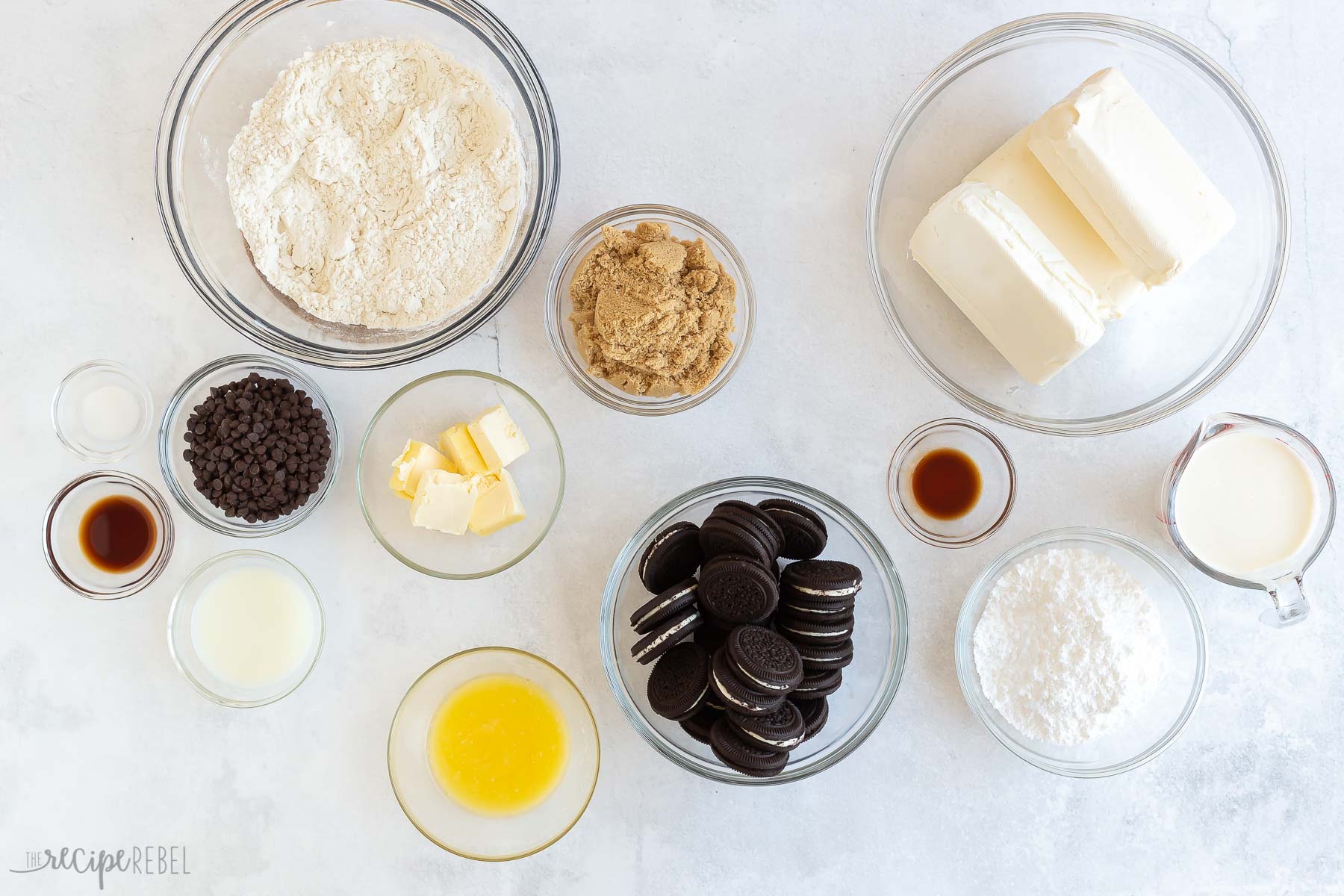 ingredients needed for cookie dough cheesecake.